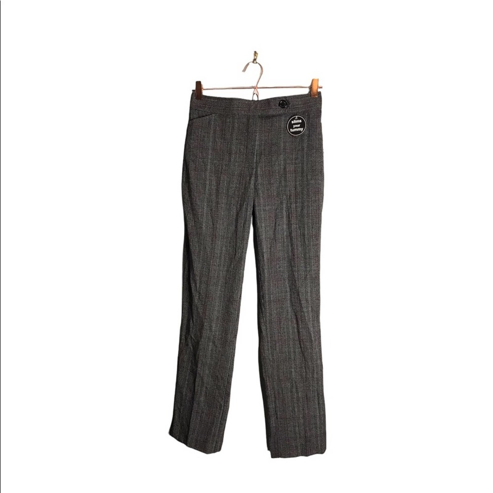 Dress barn | New Tummy Control Lady Chic Plaid Grey Work Pants •